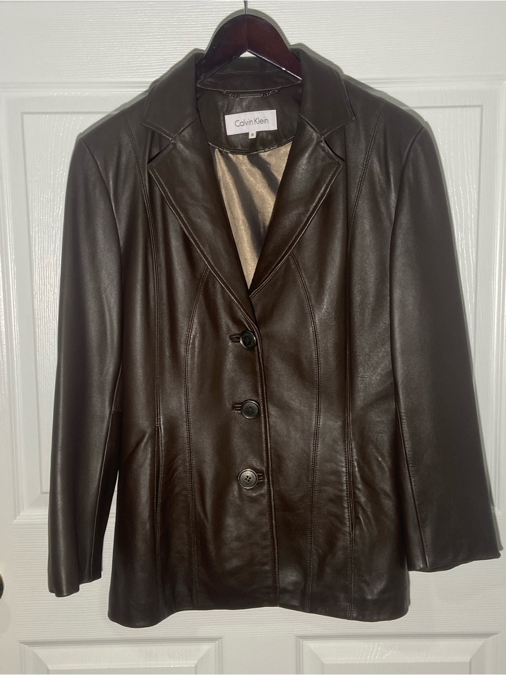 Calvin Klein Dark Brown Leather Blazer Jacket